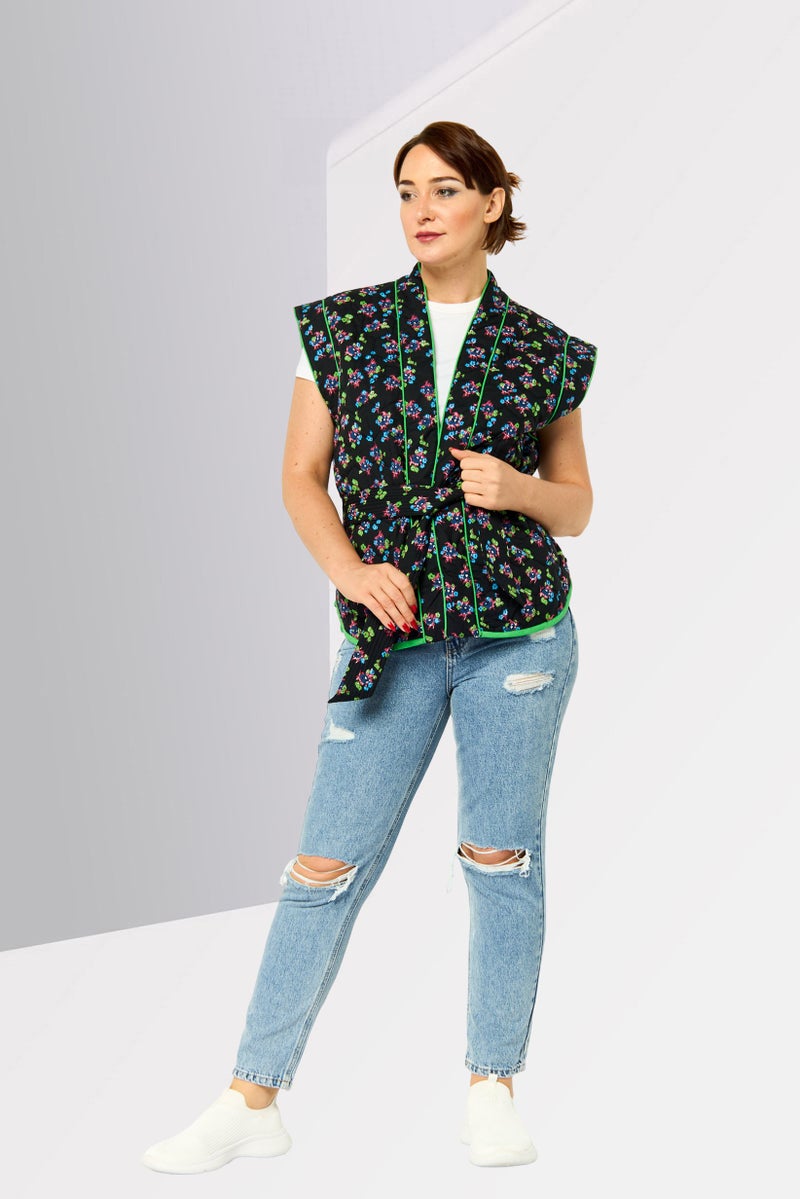 Scotch & Soda Women Quilted Belted Vest, Floral - Image 2