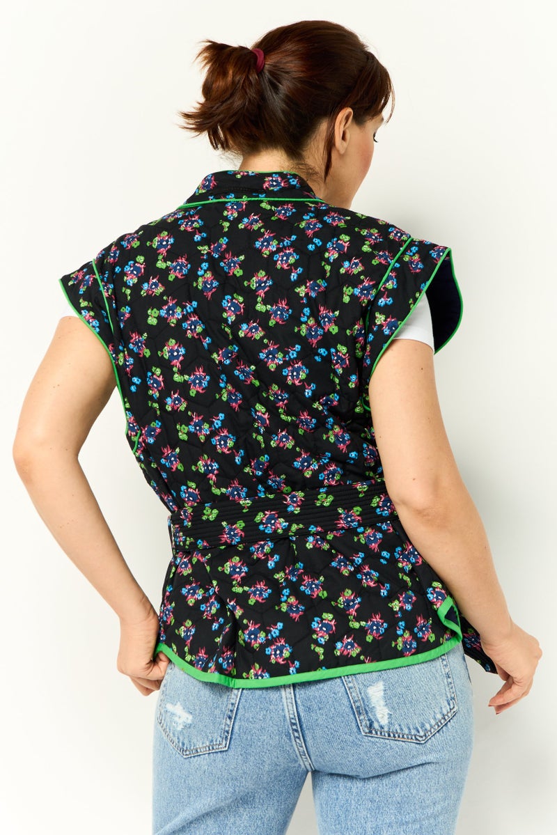 Scotch & Soda Women Quilted Belted Vest, Floral - Image 4