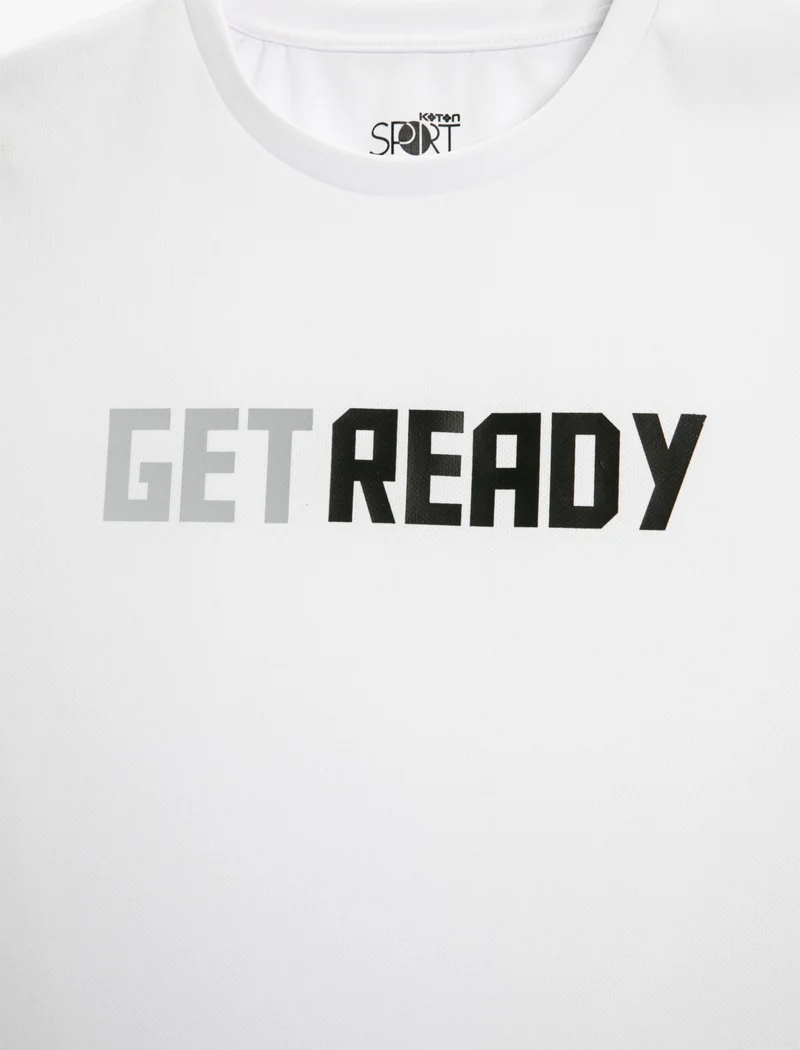 كوتون Sports T-Shirt Slogan Printed Crew Neck Short Sleeve