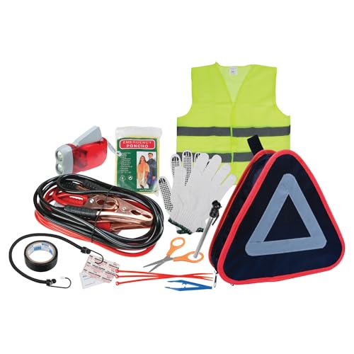 Performance Tool W1557 Roadside Assistance Kit with Jumper Cables, Reflective Triangle, Flashlight, Safety Vest, and More, in Zippered Storage Case - Image 1