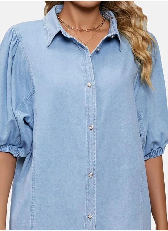 يونيكي Blue Collared Half Sleeve Shirt