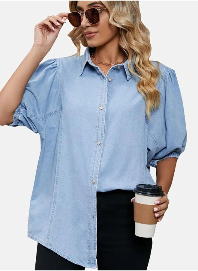 يونيكي Blue Collared Half Sleeve Shirt