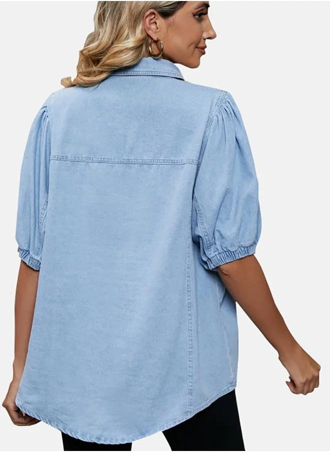 يونيكي Blue Collared Half Sleeve Shirt