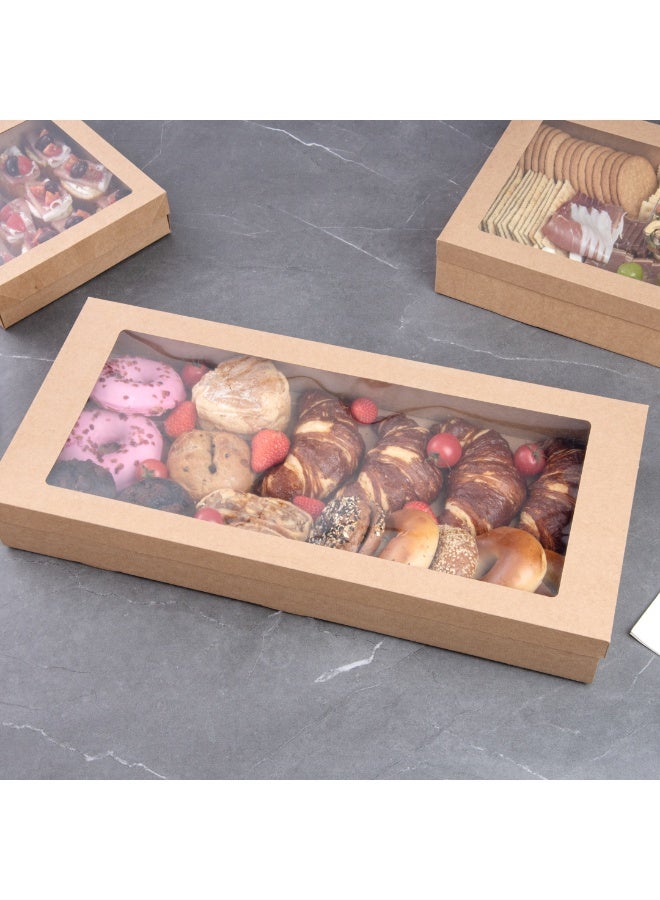 Restaurantware Cater Tek 22.2 x 10 x 3.2 Inch Catering Boxes, 100 Insert Tab Lock Baked Goods Boxes - Window Lids, Easy Assembly, Kraft Paper Window Pastry Boxes, For Charcuterie Or Cupcakes - Image 3