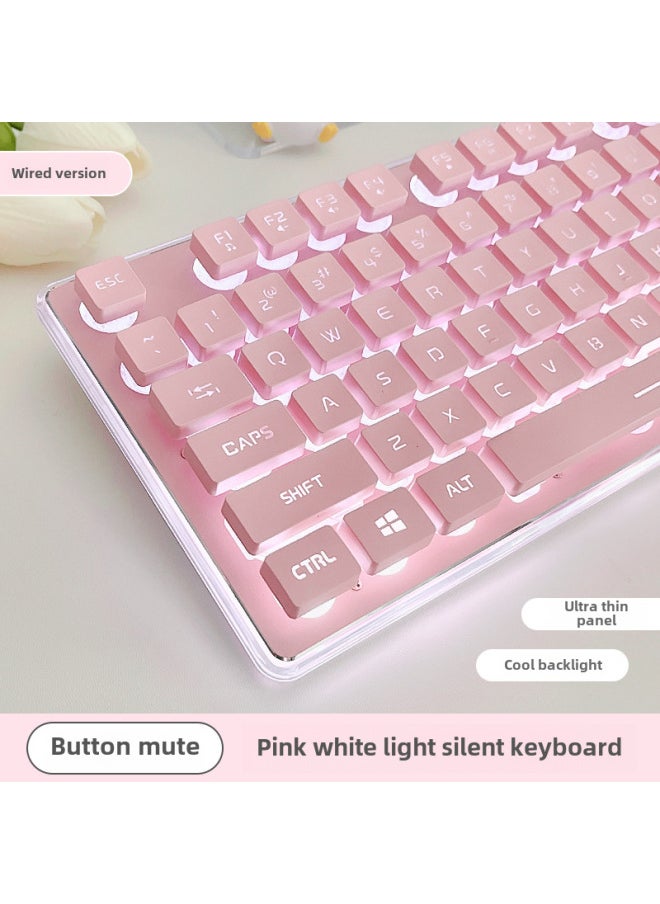 Generic Gx710 Wired Silent Keyboard Comfortable Mechanical Feel Suitable For Gaming Office Environments-Color:[Wired Mute Single Keyboard] Pink-White Light  - Image 1