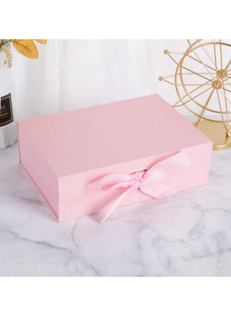 صندوق هدايا مغناطيسي بإغلاق شريط، صندوق تغليف هدايا، صندوق تخزين، صندوق تقديم بأغطية، صناديق هدايا لحفلات أعياد الميلاد، مقاس 26x19x8 سم، وردي - Image 1