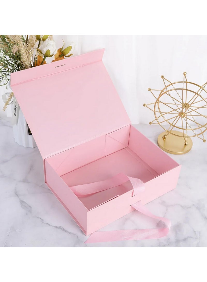 صندوق هدايا مغناطيسي بإغلاق شريط، صندوق تغليف هدايا، صندوق تخزين، صندوق تقديم بأغطية، صناديق هدايا لحفلات أعياد الميلاد، مقاس 26x19x8 سم، وردي - Image 2