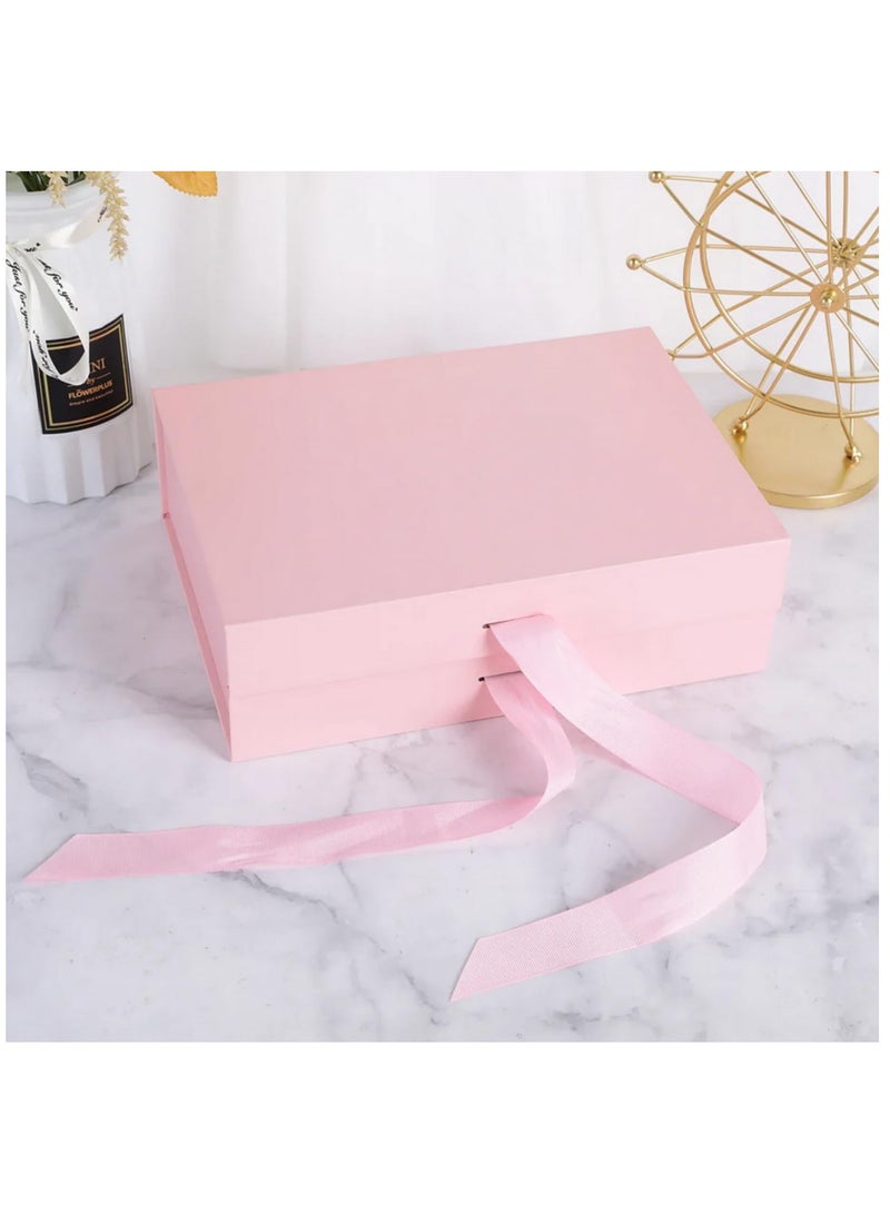 صندوق هدايا مغناطيسي بإغلاق شريط، صندوق تغليف هدايا، صندوق تخزين، صندوق تقديم بأغطية، صناديق هدايا لحفلات أعياد الميلاد، مقاس 26x19x8 سم، وردي - Image 3