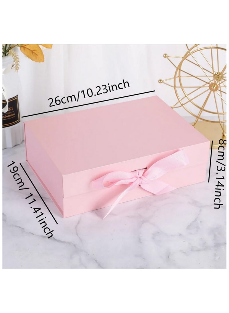 صندوق هدايا مغناطيسي بإغلاق شريط، صندوق تغليف هدايا، صندوق تخزين، صندوق تقديم بأغطية، صناديق هدايا لحفلات أعياد الميلاد، مقاس 26x19x8 سم، وردي - Image 5