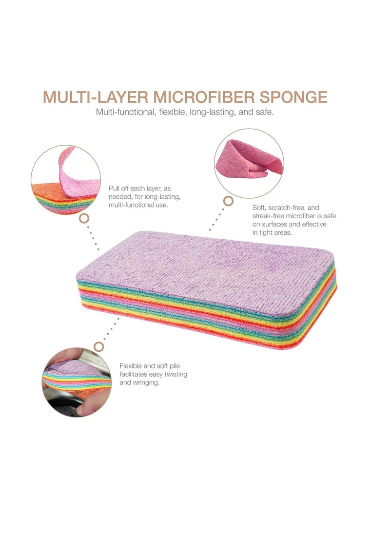AUTOMAZE - Automaze Rainbow Dish Cleaning Sponge Rainbow Rag, Reusable Double Sided Dish Sponge 12-Layer Microfiber Cloth Scrub Sinks,Pots, Pans for Car, Glass, Furniture Kitchen Scrubber for Dishes (1) - Image 1