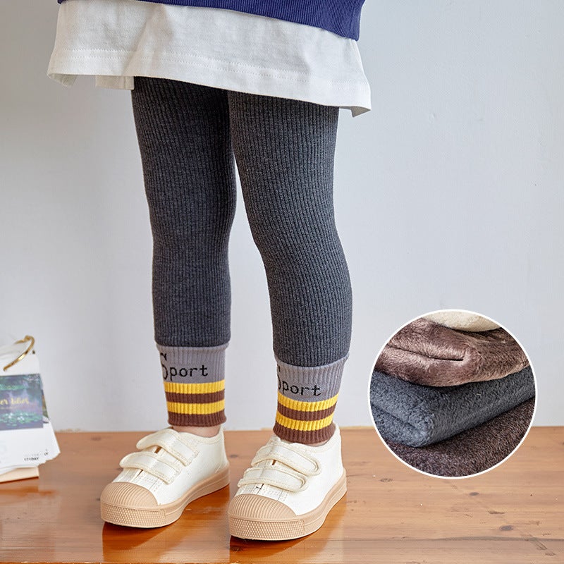 Children'S Leggings Thickened Sport Small And Medium-Sized Children'S Baby Open Crotch Vertical Stripe Sports Version Nine-Point Long - Image 1