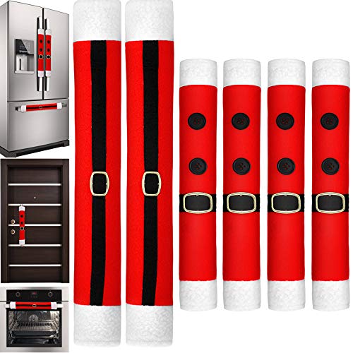 Boao 6 Pieces Christmas Refrigerator Door Handle Covers Kitchen Appliance Handle Covers Santa Belts Handle Decorations for Christmas Fridge Microwave Oven Dishwasher Handle ProtectorBuckle Style - Image 1