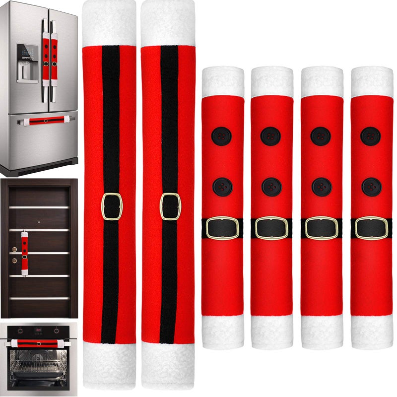 Boao 6 Pieces Christmas Refrigerator Door Handle Covers Kitchen Appliance Handle Covers Santa Belts Handle Decorations for Christmas Fridge Microwave Oven Dishwasher Handle ProtectorBuckle Style - Image 2