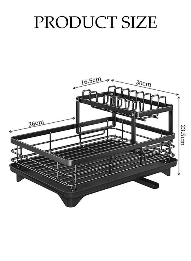 DUNISO Dish Drying Rack with Drainer, 2 Tier Stainless Steel  Kitchen Organizers,Double Layer Adjustable Set Kitchen Counter, Glass Holder  (Black) - Image 2