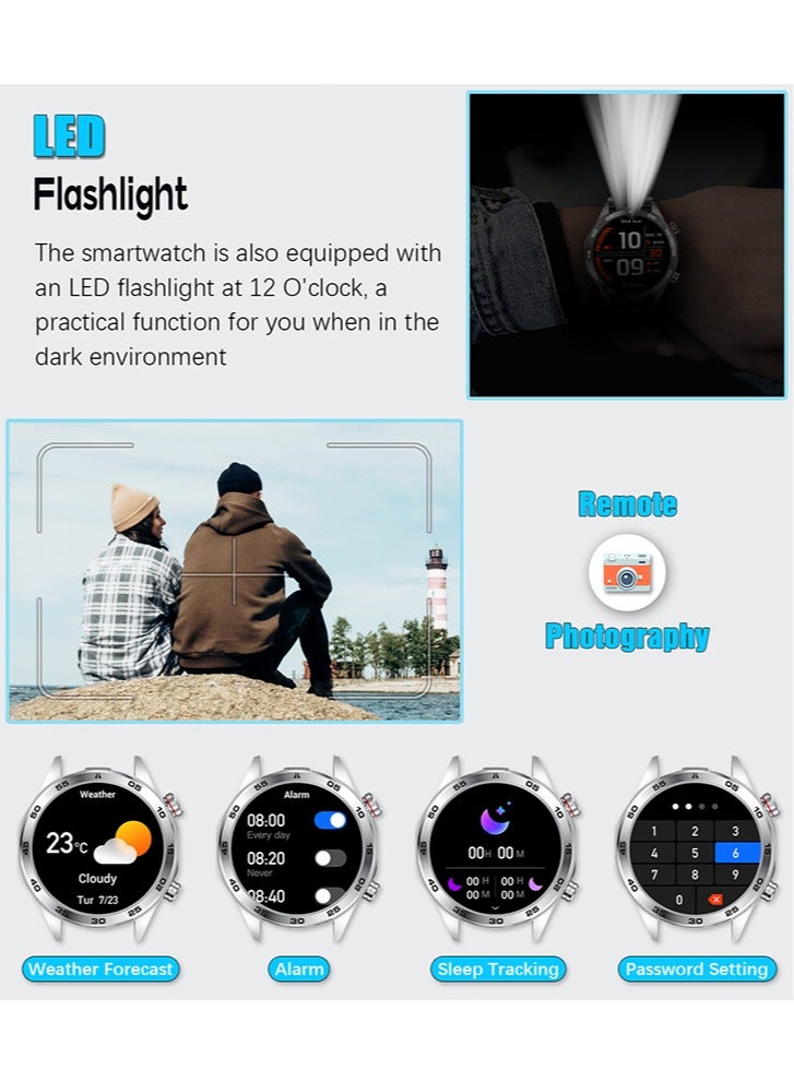 رولستيمي ساعة ذكية للرجال ، شاشة كاملة عالية الدقة 1.52 بوصة ، آي بي 68 مقاومة للماء ، مراقبة صحية على مدار 24 ساعة ، بطارية طويلة 500 مللي أمبير في الساعة ، مصباح ليد جيب ، ساعة ذكية غير رسمية ، آي 118 سوار فولاذي فضي - Image 3