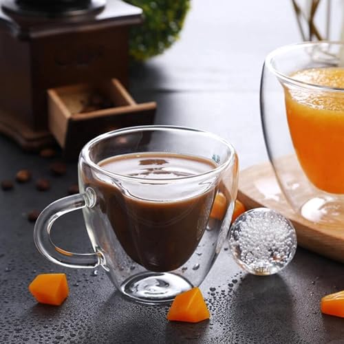 HAKKU Heart-Shaped Double Wall Glass Coffee Mugs – Set of 2-250 ml Insulated Espresso Cups for Hot & Cold Drinks – Romantic Gift Set for Couples, Valentine’s Day & Anniversary (2, Heart Cup) - Image 5