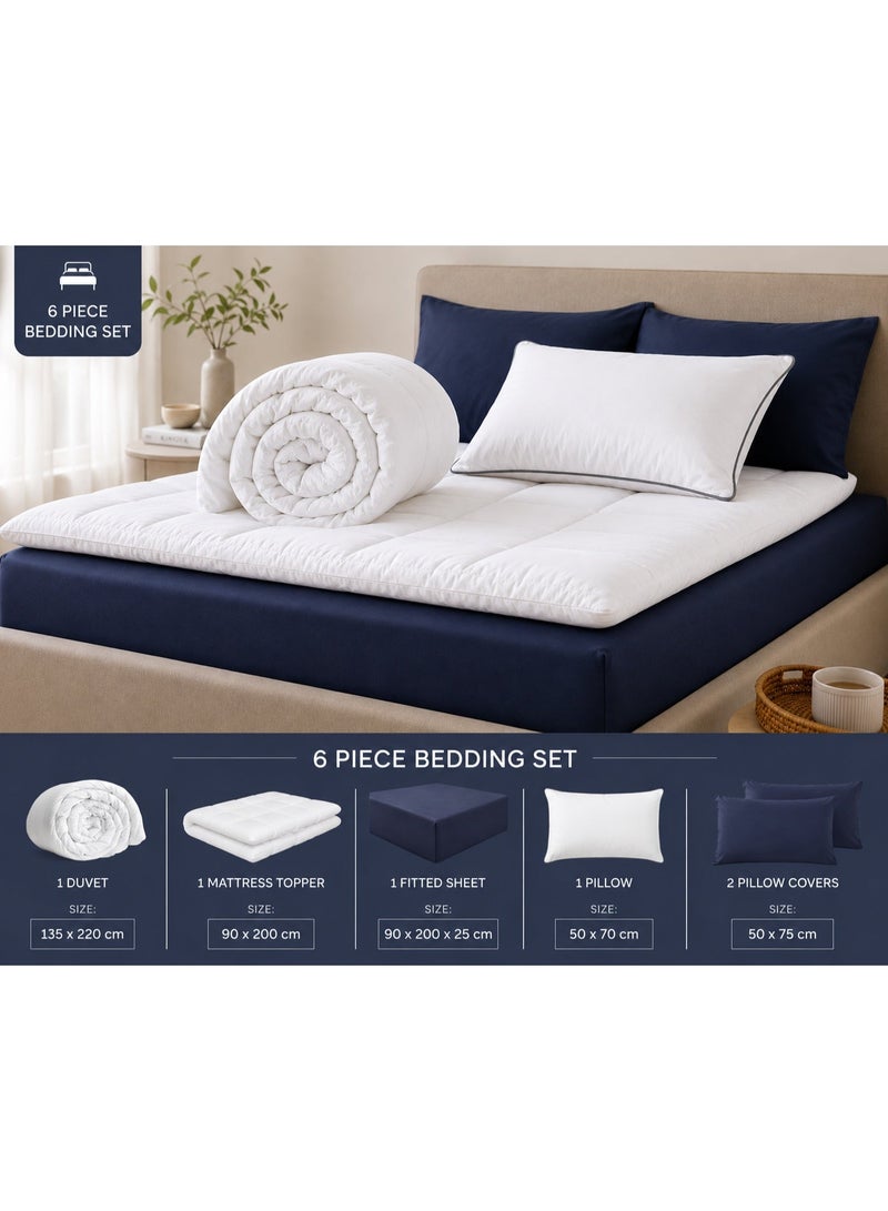 Home Auraa 6 Piece Bedding Set | Single Size | Duvet + Mattress Topper + Fitted Sheet + Pillow + 2 Pillow Covers | Ultra Soft Microfiber & Premium Comfort - Image 1
