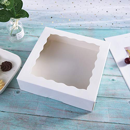 Onemore ONE MORE 9inch White Cookie Bakery Boxes,Large Pie Boxes with PVC Window Natural Disposable box 9x9x2.5,Pack of 12 - Image 4