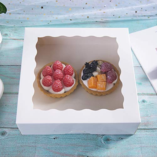 Onemore ONE MORE 9inch White Cookie Bakery Boxes,Large Pie Boxes with PVC Window Natural Disposable box 9x9x2.5,Pack of 12 - Image 3