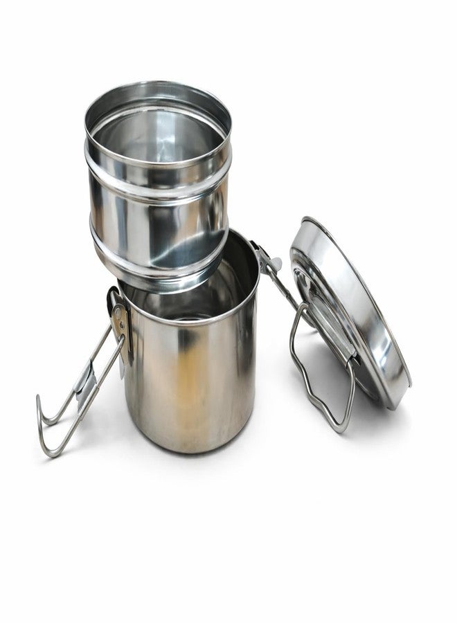 Duodeno Stainless Steel Lunch Box/Tiffin Set (2 Containers) with Locking Lid & Carry Handle | Leak Proof | Food Grade | Ideal for Office, School & Travel (11cm L x 12cm H) - Image 4