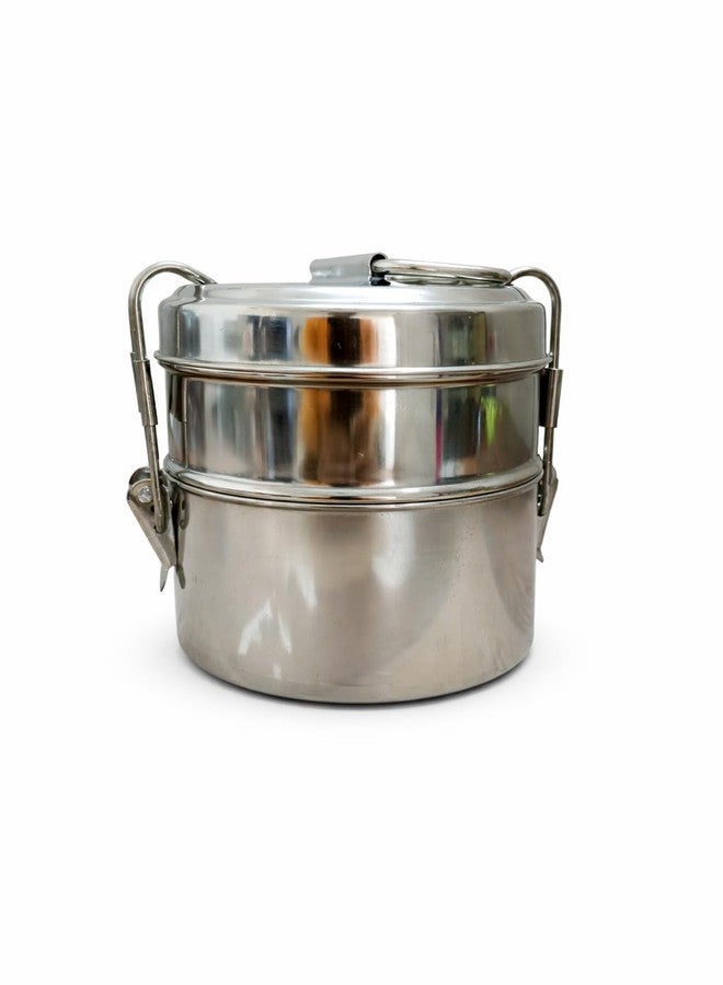 Duodeno Stainless Steel Lunch Box/Tiffin Set (2 Containers) with Locking Lid & Carry Handle | Leak Proof | Food Grade | Ideal for Office, School & Travel (11cm L x 12cm H) - Image 1