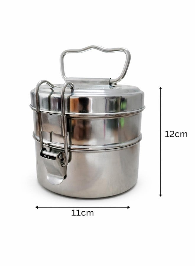 Duodeno Stainless Steel Lunch Box/Tiffin Set (2 Containers) with Locking Lid & Carry Handle | Leak Proof | Food Grade | Ideal for Office, School & Travel (11cm L x 12cm H) - Image 3