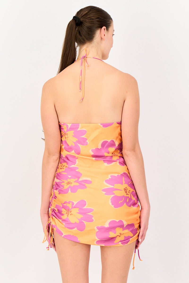 Bershka Women Floral Print Mini Dress, Multicolor - Image 3