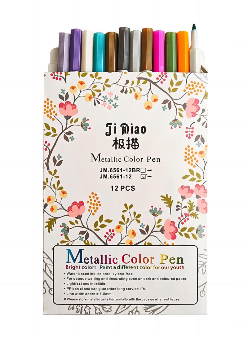 JiMiao Essential for DIY: Metallic Color Pens - 12 Colors Pack, Illuminate Your Creative World - Image 2