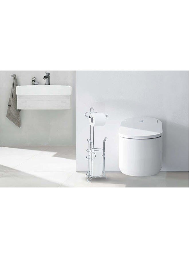 SunnyPoint (Chrome) - LCUS Bathroom Toilet Tissue Paper Roll Storage Holder Stand with Reserve, The Reserve Area Has Enough Space to Store Mega Rolls; Chrome Finish (Chrome) - Image 3