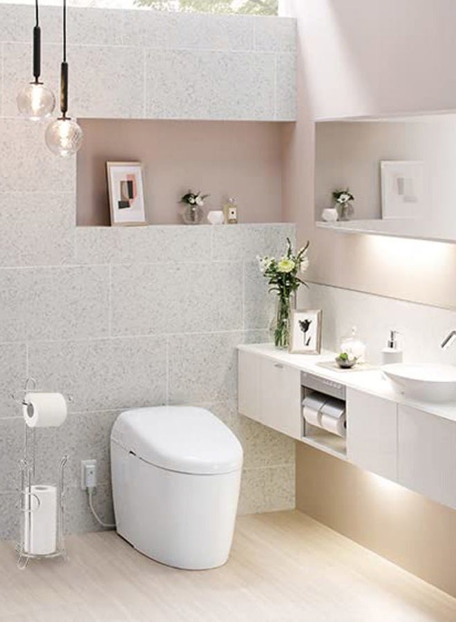 SunnyPoint (Chrome) - LCUS Bathroom Toilet Tissue Paper Roll Storage Holder Stand with Reserve, The Reserve Area Has Enough Space to Store Mega Rolls; Chrome Finish (Chrome) - Image 4