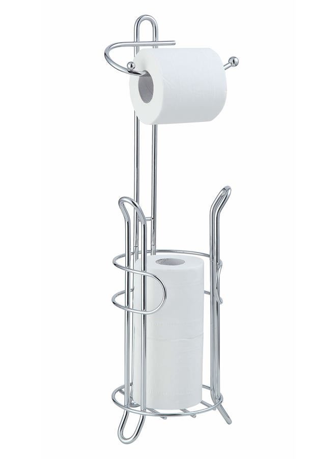 SunnyPoint (Chrome) - LCUS Bathroom Toilet Tissue Paper Roll Storage Holder Stand with Reserve, The Reserve Area Has Enough Space to Store Mega Rolls; Chrome Finish (Chrome) - Image 1