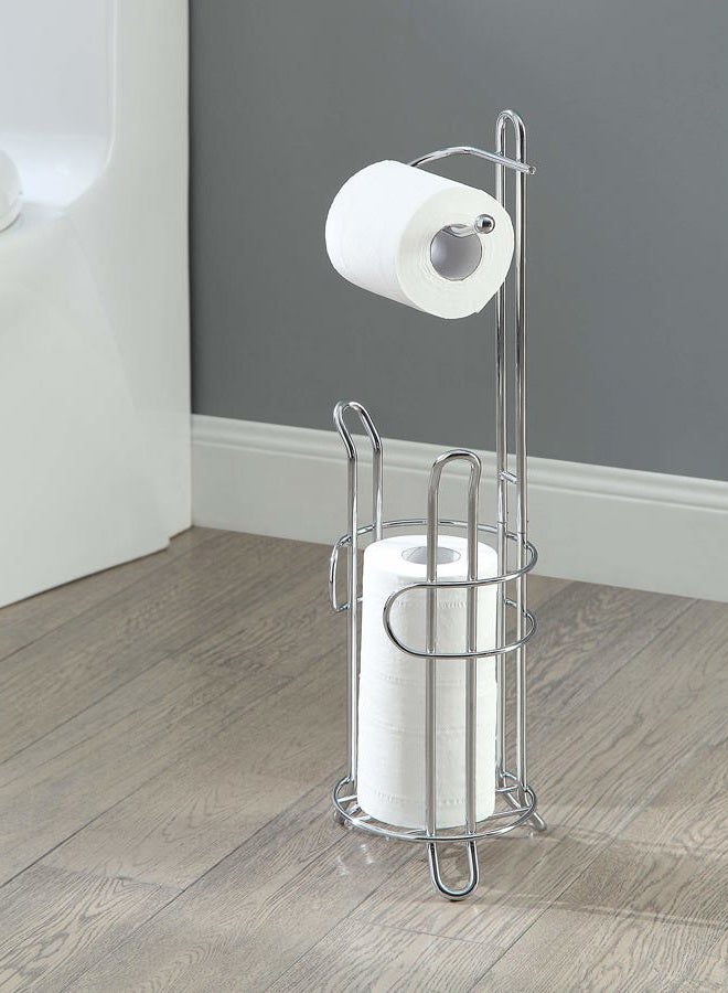 SunnyPoint (Chrome) - LCUS Bathroom Toilet Tissue Paper Roll Storage Holder Stand with Reserve, The Reserve Area Has Enough Space to Store Mega Rolls; Chrome Finish (Chrome) - Image 2