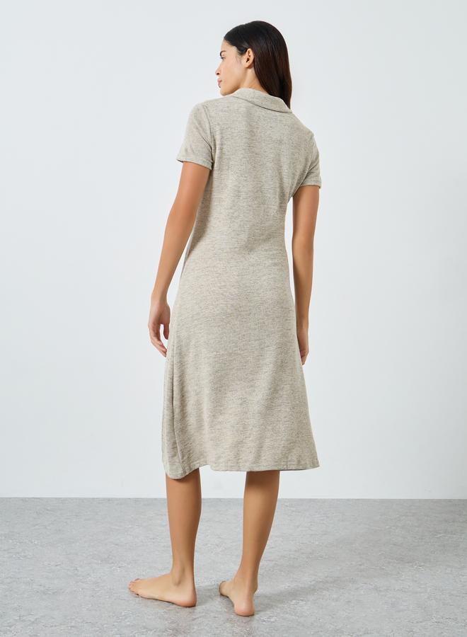 Styli Melange Embroidered Button Through Nightshirt Dress - Image 4