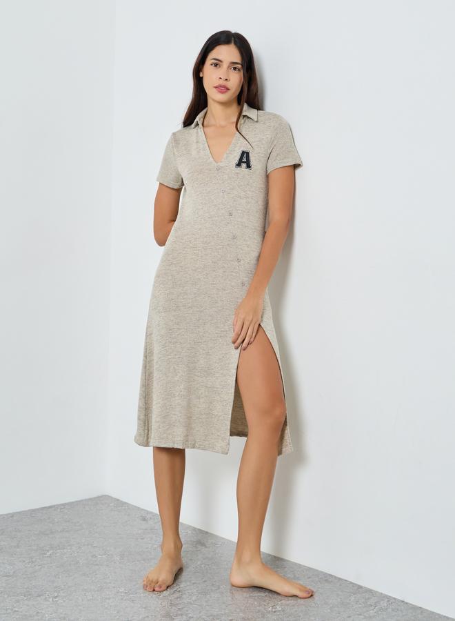 Styli Melange Embroidered Button Through Nightshirt Dress - Image 1