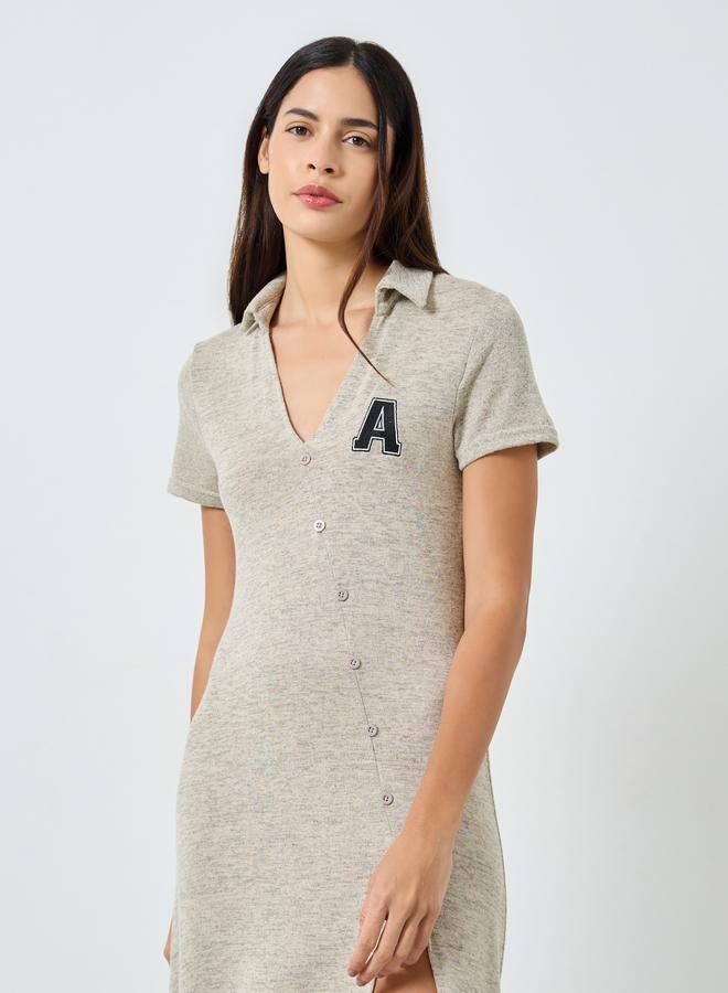 Styli Melange Embroidered Button Through Nightshirt Dress - Image 2