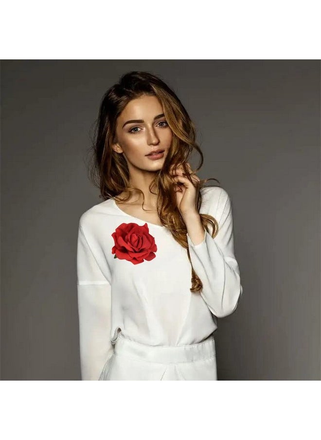 Sisadodo Flower Rose Brooch Pins For Women Girls Red Flower Floral Hair Clips For Women Hair Accessories Large Red Flower Rose Headpiece For Women Flower Barrettes Headwear For Women Girls Bride Wedding  - Image 3