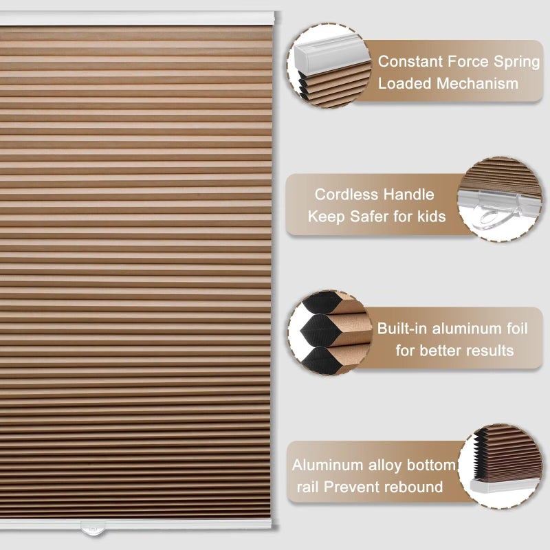 MYshade Cordless Blackout Cellular Shades, 1.5" Honeycomb Window Blinds for Bedroom & Nursery, Thermal Insulated, Noise Reducing, Privacy Shades, Inside or Outside Mount (24" W x 50" H, Light Brown) - Image 2