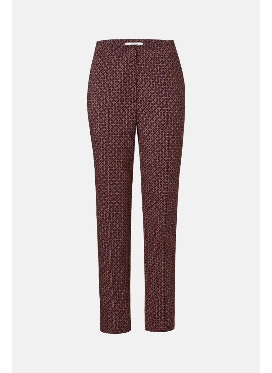 Tchibo Women Regular Fit Allover Print Trouser Pants, Burgundy  - Image 3