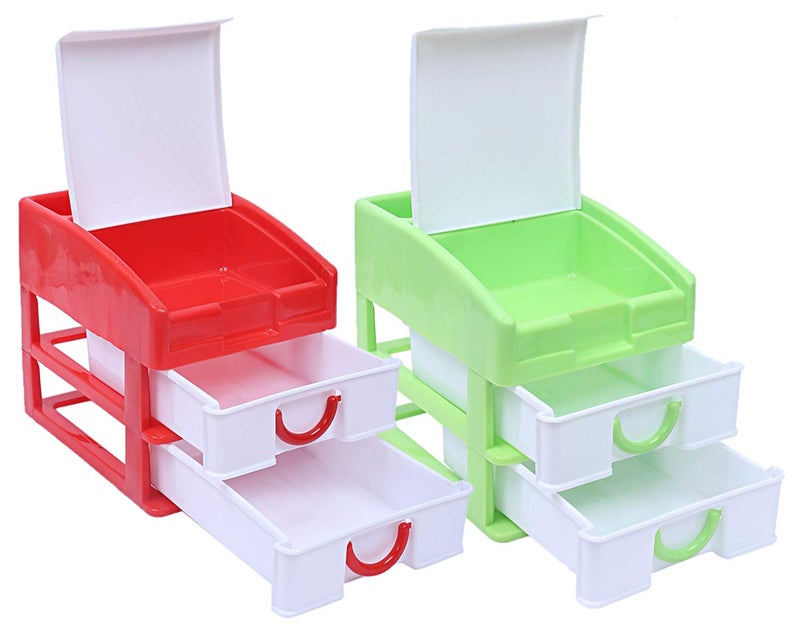 Kuber Industries Kuber Industries Plastic 2 Pieces Three Layer Drawer Storage Cabinet Box Red GreenCTKTC13129  - Image 1