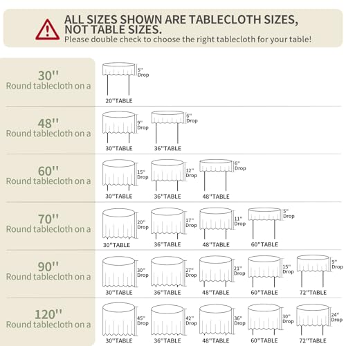 BYDOLL Table Cloth Round 60 Inch Tablecloth Fits Max50 Inch Diameter Top,White Washable Outdoor Winkle and Stain Resistant Spillproof Polyester Tablecloths for Round Tables Party Cover - Image 3