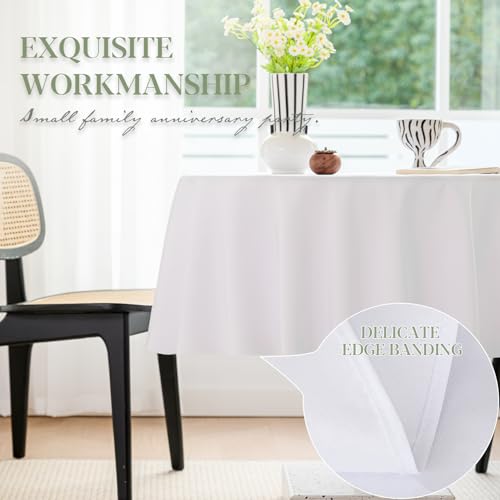 BYDOLL Table Cloth Round 60 Inch Tablecloth Fits Max50 Inch Diameter Top,White Washable Outdoor Winkle and Stain Resistant Spillproof Polyester Tablecloths for Round Tables Party Cover - Image 4