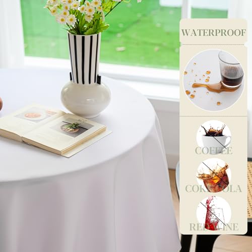 BYDOLL Table Cloth Round 60 Inch Tablecloth Fits Max50 Inch Diameter Top,White Washable Outdoor Winkle and Stain Resistant Spillproof Polyester Tablecloths for Round Tables Party Cover - Image 5