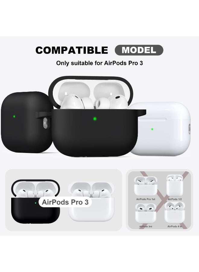 Suitable For Airpods Pro 3 Protective Case With Cleaning Kit, Soft Silicone Protective Case Suitable For Apple Airpods Pro 3 Women And Men, Airpods Pro Protective Case Accessory With Keychain, Black - Image 3