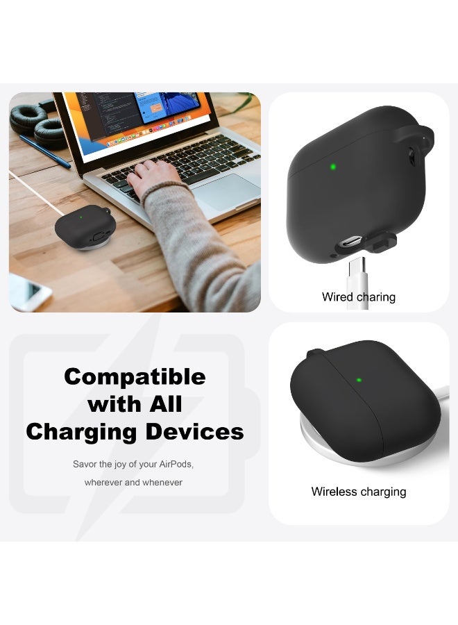 Suitable For Airpods Pro 3 Protective Case With Cleaning Kit, Soft Silicone Protective Case Suitable For Apple Airpods Pro 3 Women And Men, Airpods Pro Protective Case Accessory With Keychain, Black - Image 5