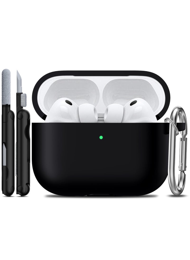Suitable For Airpods Pro 3 Protective Case With Cleaning Kit, Soft Silicone Protective Case Suitable For Apple Airpods Pro 3 Women And Men, Airpods Pro Protective Case Accessory With Keychain, Black - Image 2