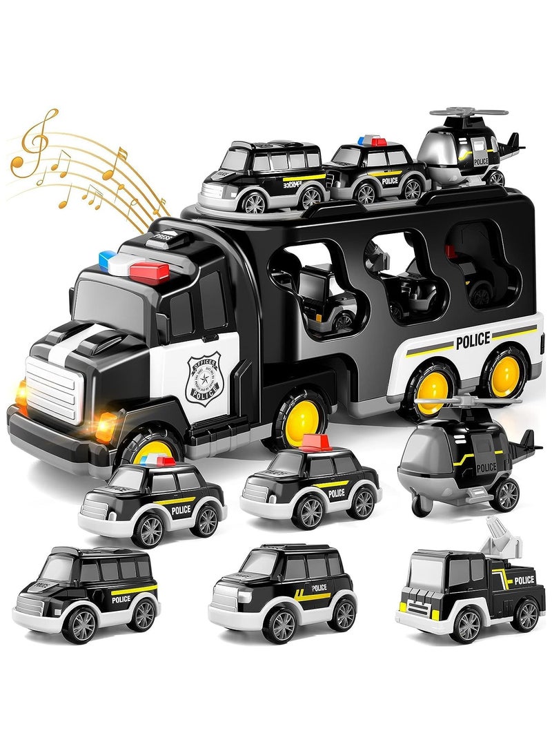Soofam Police Truck Toys Toddlers 3 4 5 6 Years Old, 5 in 1 Friction Power Emergency Vehicle Car Toy with Light and Sound for Toddlers 1-3, Carrier Truck Toys Car Toys Set for Boys Girls 3-5 Year Old - Image 1