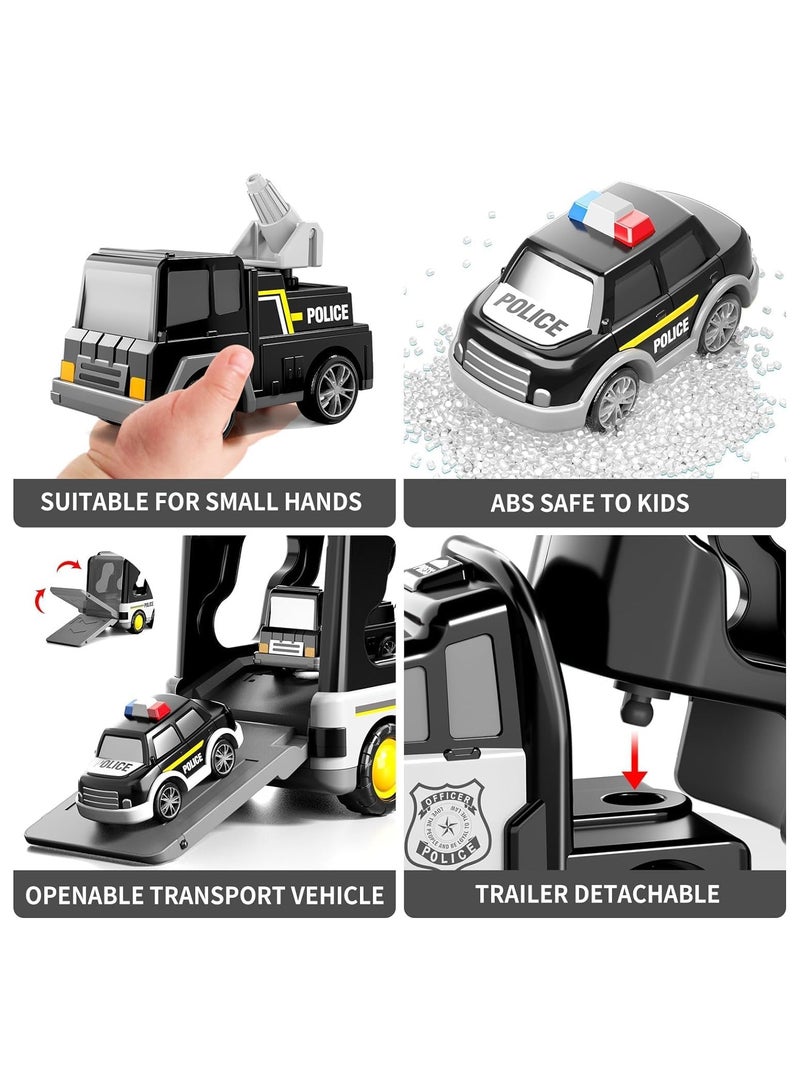 Soofam Police Truck Toys Toddlers 3 4 5 6 Years Old, 5 in 1 Friction Power Emergency Vehicle Car Toy with Light and Sound for Toddlers 1-3, Carrier Truck Toys Car Toys Set for Boys Girls 3-5 Year Old - Image 5