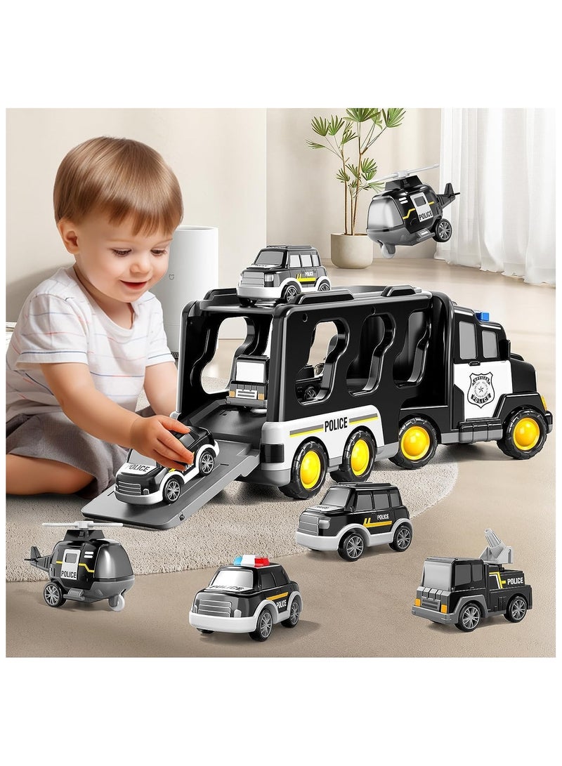 Soofam Police Truck Toys Toddlers 3 4 5 6 Years Old, 5 in 1 Friction Power Emergency Vehicle Car Toy with Light and Sound for Toddlers 1-3, Carrier Truck Toys Car Toys Set for Boys Girls 3-5 Year Old - Image 3