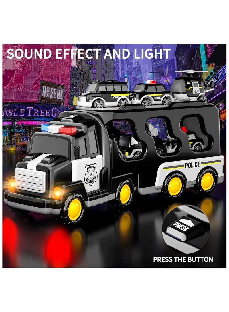 Soofam Police Truck Toys Toddlers 3 4 5 6 Years Old, 5 in 1 Friction Power Emergency Vehicle Car Toy with Light and Sound for Toddlers 1-3, Carrier Truck Toys Car Toys Set for Boys Girls 3-5 Year Old - Image 2