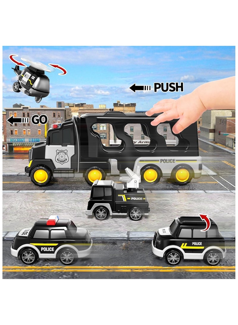Soofam Police Truck Toys Toddlers 3 4 5 6 Years Old, 5 in 1 Friction Power Emergency Vehicle Car Toy with Light and Sound for Toddlers 1-3, Carrier Truck Toys Car Toys Set for Boys Girls 3-5 Year Old - Image 4